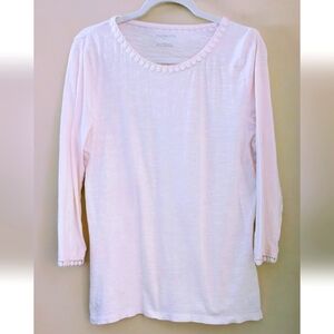 Talbots Light Pink Blouse with Lace Trim ~ Sz L